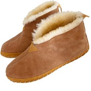LL Bean Womens Wicked Good Slippers Booties Shearling Lined Suede Brown Size 8 M